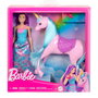 Barbie - Poupée Barbie et sa Licorne avec crinière et queue à coiffer - Jouet avec accessoires et paillettes - Référence Hyt62