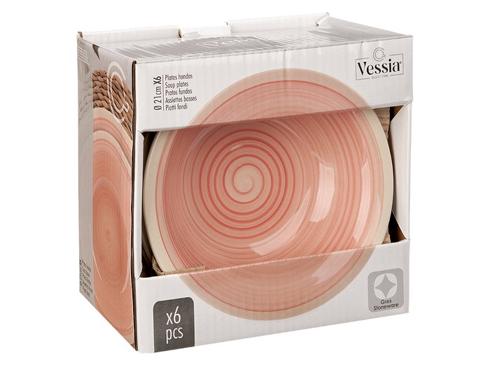 Vessia Assiette Creuse en Grès Rose avec Bord 21 cm (Set de 36)
