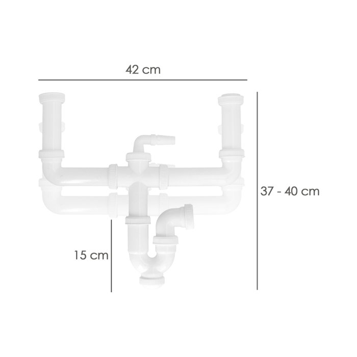 ABRISA Siphon Double Extensible avec Deux Évacuations 1 1/2 pulces et Sortie 40 mm