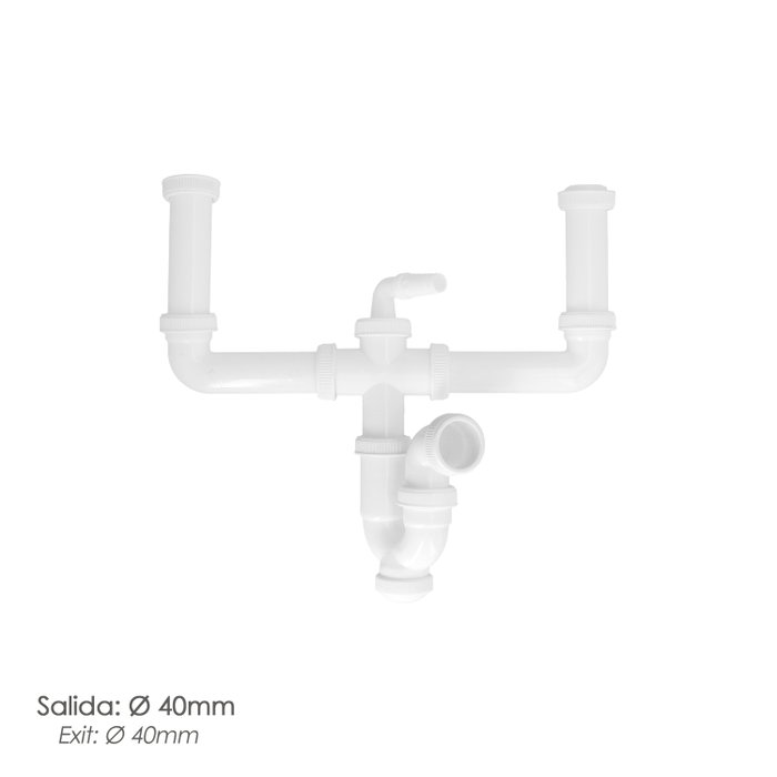 ABRISA Siphon Double Extensible avec Deux Évacuations 1 1/2 pulces et Sortie 40 mm