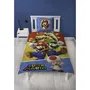 Mario Bros Parure de lit réversible Microfibre avec licence Super Mario, housse de couette 140 x 200 cm + taie 63 x 63 cm, personnages Mario et ses amis