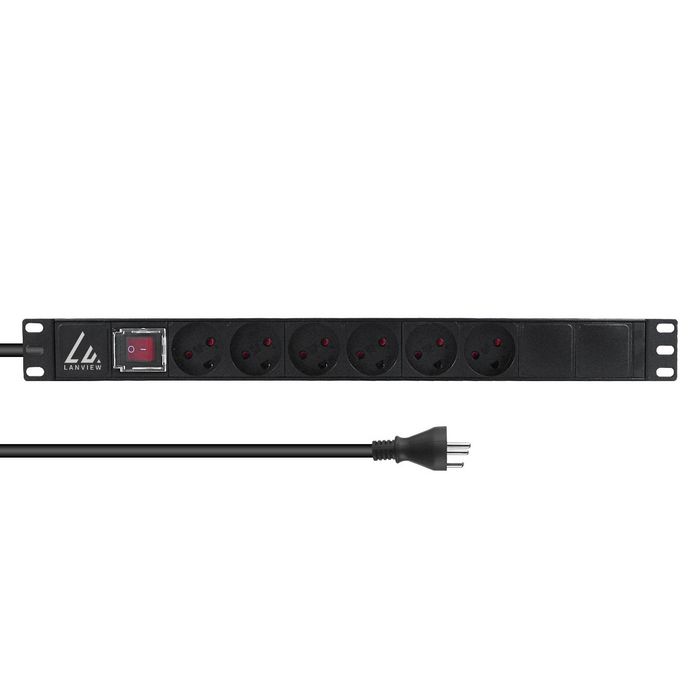 Lanview Bande d'alimentation 19'' avec 6 prises type K danois et interrupteur ON/OFF Lanview Bande d'alimentation 19'' avec 6 prises type K danois et interrupteur ON/OFF