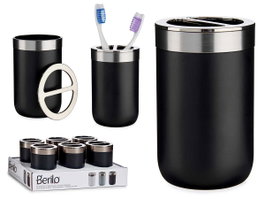 Berilo Porte-brosse à dents argent et noir, plastique, 7,7x11,5x7,7 cm (Set de 12)