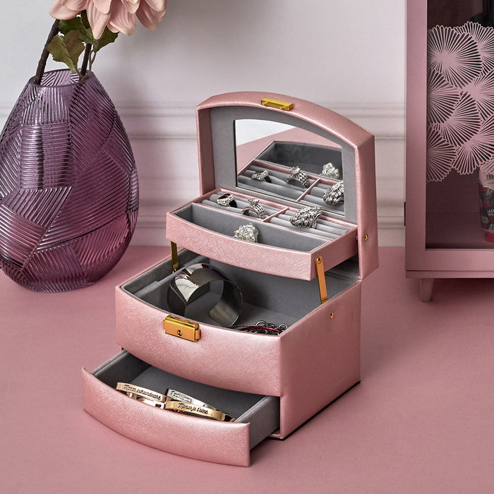 Home Deco Factory Coffret à bijoux 3 niveaux avec miroir, Collection POUR ELLE Home Deco Factory Coffret à bijoux 3 niveaux avec miroir, Collection POUR ELLE