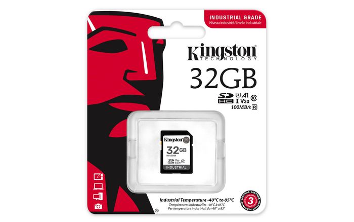 Kingston Carte SD Industrielle 32 Go SDHC pSLC - Résistance Extrême (-40°C à 85°C), UHS-I U3/V30, Vitesse Lecture jusqu'à 100 Mo/s, Haute Endurance