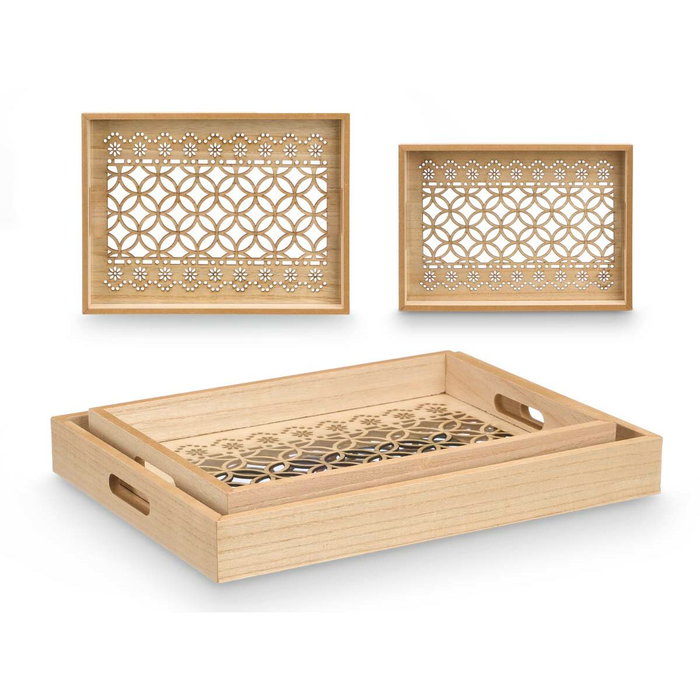 GIFTDECOR Set de 2 Plateaux Rectangulaire et Circulaire Bois et Verre GIFTDECOR Set de 2 Plateaux Rectangulaire et Circulaire Bois et Verre
