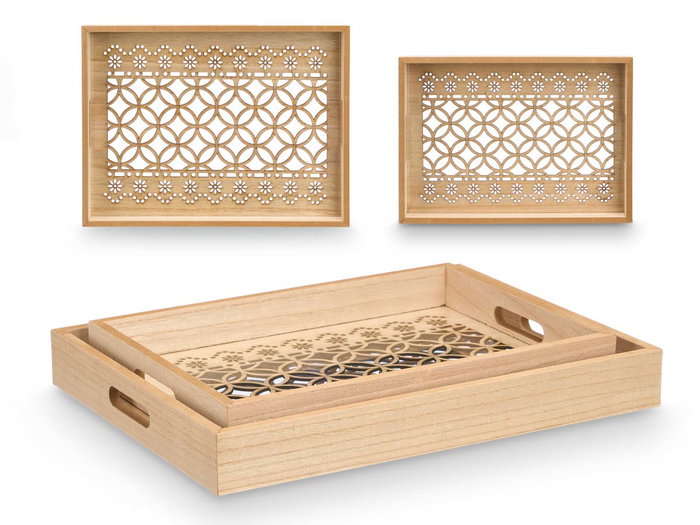 Giftdecor Lot de 2 plateaux rectangulaires cercles 40x6x31 cm bois et verre (Set de 6) Giftdecor Lot de 2 plateaux rectangulaires cercles 40x6x31 cm bois et verre (Set de 6)