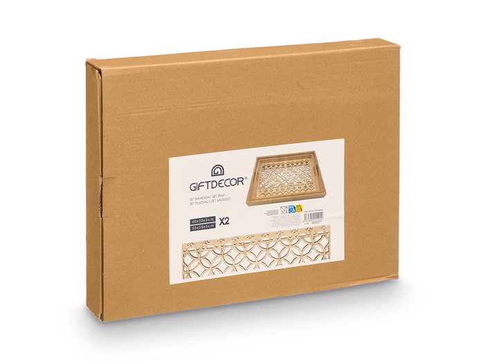 Giftdecor Lot de 2 plateaux rectangulaires cercles 40x6x31 cm bois et verre (Set de 6) Giftdecor Lot de 2 plateaux rectangulaires cercles 40x6x31 cm bois et verre (Set de 6)