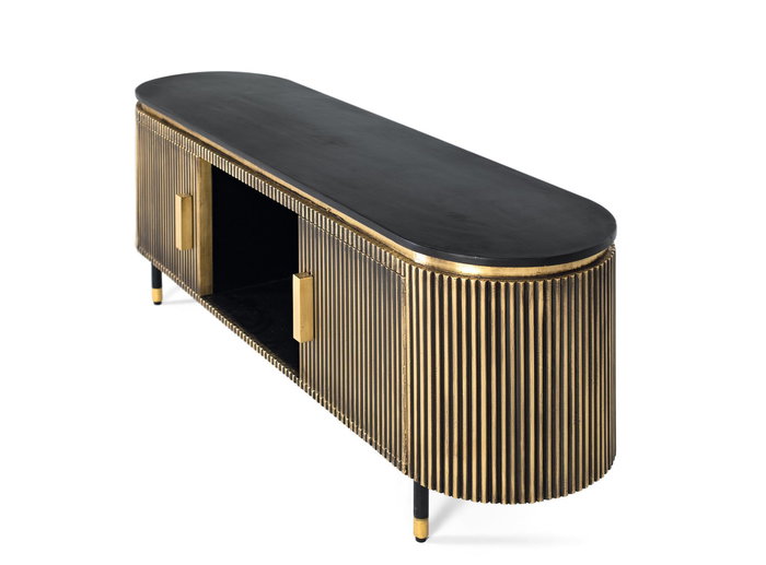 GINER Y COLOMER - Meuble TV 150 cm en bois de manguier et bronze, avec deux portes et espace de rangement central GINER Y COLOMER - Meuble TV 150 cm en bois de manguier et bronze, avec deux portes et espace de rangement central