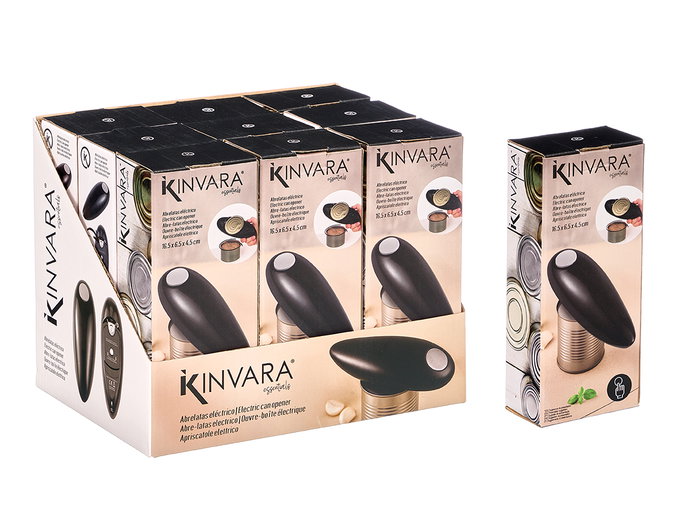 Kinvara Ouvre-boîte électrique noir 16,5 x 6,5 x 4,5 cm plastique ABS acier piles 2xAA non incluses (Set de 18)