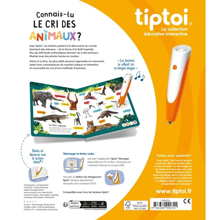 Ravensburger tiptoi Livre interactif éducatif 13099074 - Découvre le cri des animaux avec jeux et musiques - Sans écran - Dès 3 ans Ravensburger tiptoi Livre interactif éducatif 13099074 - Découvre le cri des animaux avec jeux et musiques - Sans écran - Dès 3 ans