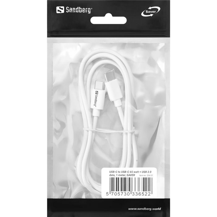 Sandberg Câble USB-C vers USB-C 65W 1M SAVER Blanc