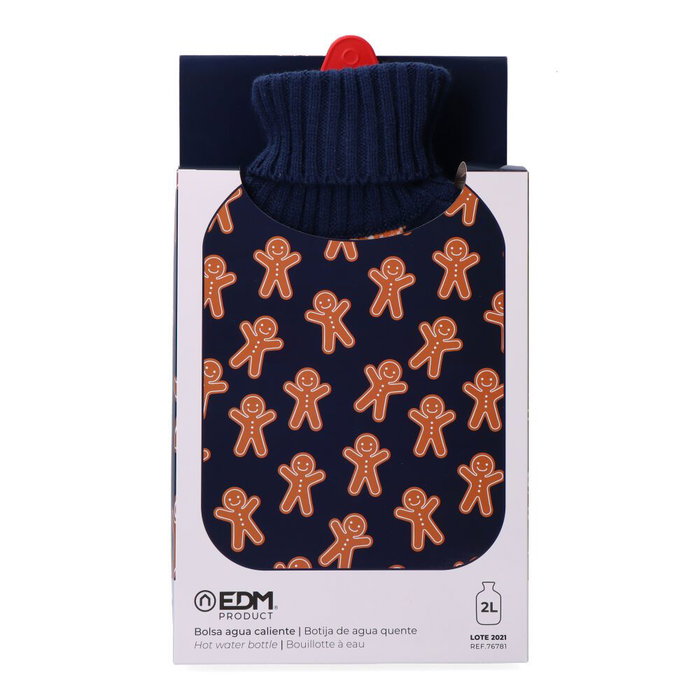Edm Bouillotte 2 L modèle Gingerbread Man avec housse en laine bleu et orange