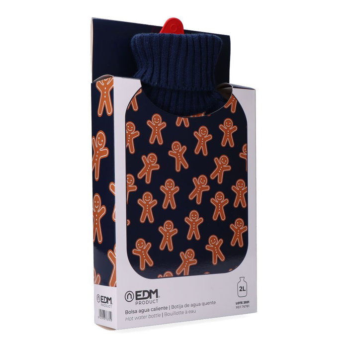 Edm Bouillotte 2 L modèle Gingerbread Man avec housse en laine bleu et orange
