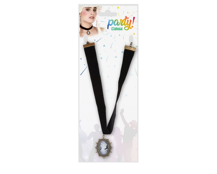 Collier Carnaval Luxe Médaille Femme Adulte en Ruban Noir avec Camée Central - Accessoire pour Costume Rétro, Théâtre et Cosplay Historique