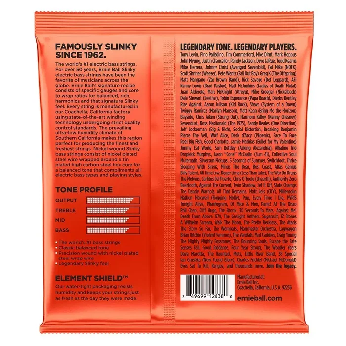 Ernieball Slinky Jeu de 6 Cordes de Basse 32-130