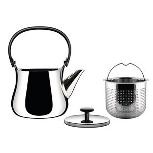 Alessi NF01 - Bouilloire et théière Cha en acier inoxydable 18/10 design Naoto Fukasawa, pour plaques induction et toutes sources de chaleur