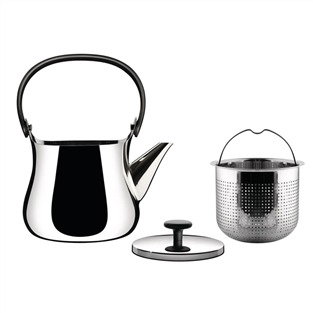 Alessi NF01 - Bouilloire et théière Cha en acier inoxydable 18/10 design Naoto Fukasawa, pour plaques induction et toutes sources de chaleur