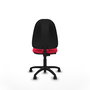 Chaise de bureau Algarra avec mécanisme de contact permanent de base, recouverte de tissu rouge. Équipée d'une base en polyamide noir, sans accoudoirs et de roulettes en nylon de 50 mm.