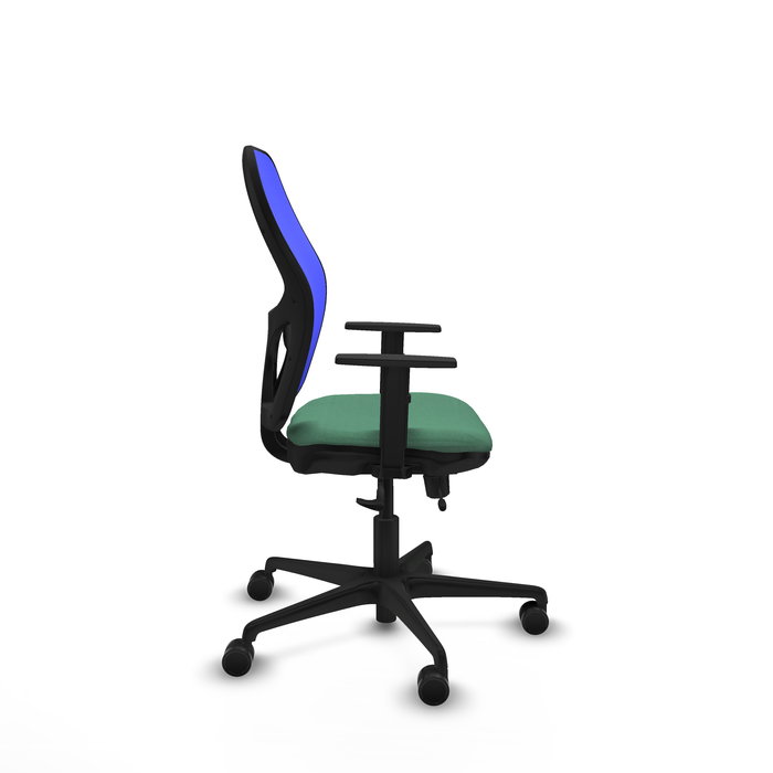 Chaise Jorquera Synchrone/Traslack tissu Vert émeraude Maille Bleu Base en nylon noir Accoudoir 1D Sans appui-tête Roulettes 65mm nylon