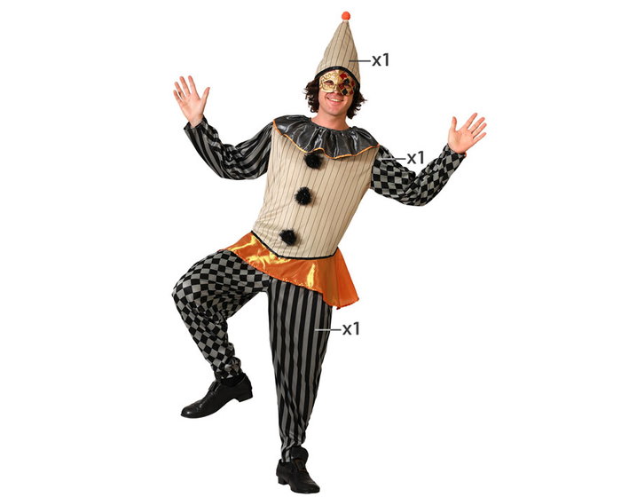 Déguisement Polichinelle (Arlequin) Adulte Unisexe Noir - Taille M-L - Bonnet, Chemise à Manches Longues et Pantalon Long - Polyester Déguisement Polichinelle (Arlequin) Adulte Unisexe Noir - Taille M-L - Bonnet, Chemise à Manches Longues et Pantalon Long - Polyester