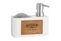 KINVARA Distributeur de savon et support éponge Blanc et Marron avec gravure bois