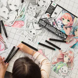 Sycomore Coffret Créatif Kemonomimi avec 10 Tableaux Layout et 10 Marqueurs - Kit d'Illustration Manga - À Partir de 10 Ans