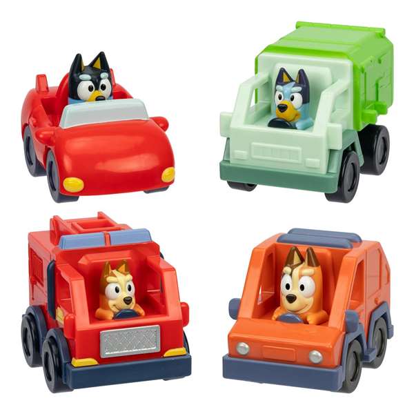 Moose Minicoches Bluey - 4 Véhicules de Course Populaires - Jeu en Espagnol et Portugais pour Enfants dès 3 Ans