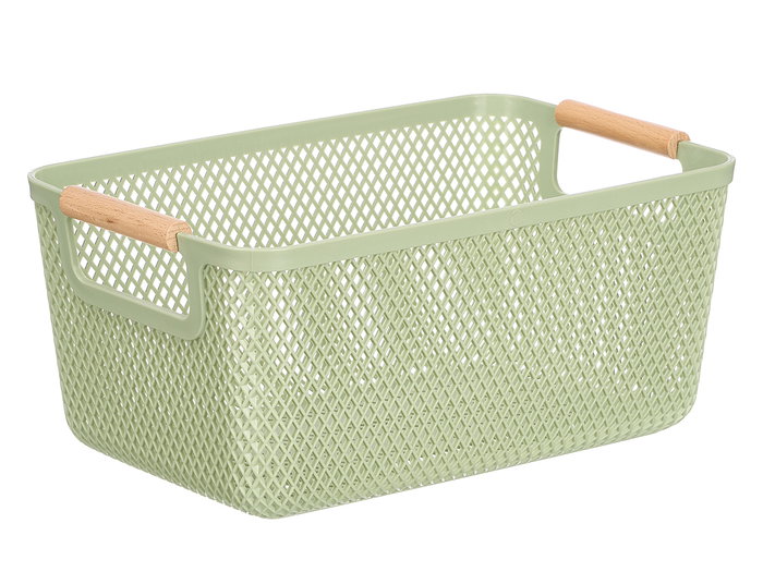 Kipit Panier en Plastique avec Anse en Bambou Vert 27,5 x 18 x 12,5 cm (Set de 24)