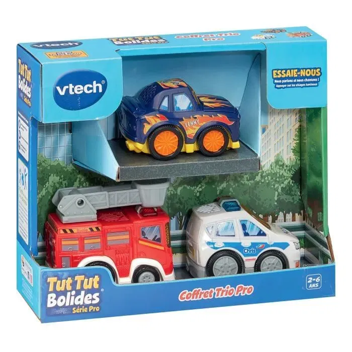 VTech Tut Tut Bolides - Véhicules Série Pro - Coffret trio avec Chris, Suzie et Lenny - Jouet interactif pour enfants de 2 à 6 ans VTech Tut Tut Bolides - Véhicules Série Pro - Coffret trio avec Chris, Suzie et Lenny - Jouet interactif pour enfants de 2 à 6 ans