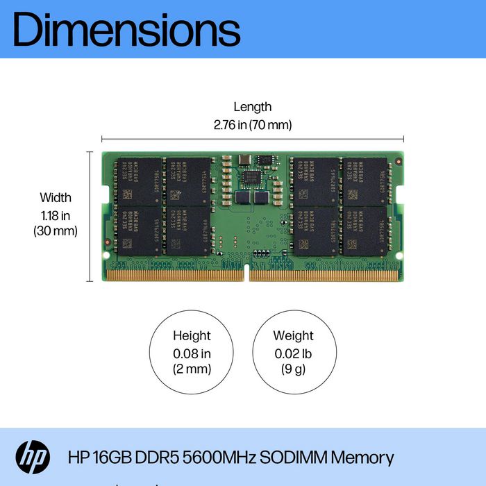 HP Mémoire 16 Go DDR5 5600 MHz SODIMM HP Mémoire 16 Go DDR5 5600 MHz SODIMM