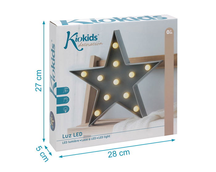 KioKids Lampe LED étoile grise pour chambre d'enfant - Fonctionne sur piles, couleur gris, 0 mois et plus
