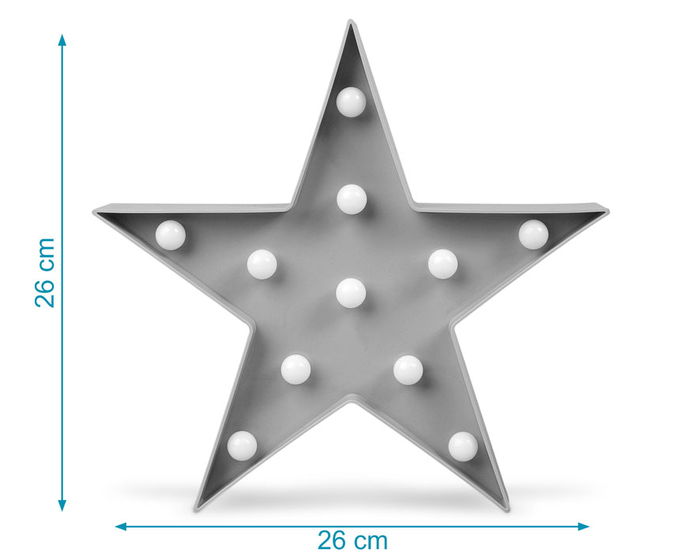 KioKids Lampe LED étoile grise pour chambre d'enfant - Fonctionne sur piles, couleur gris, 0 mois et plus