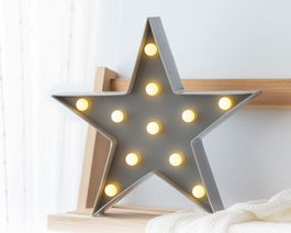 KioKids Lampe LED étoile grise pour chambre d'enfant - Fonctionne sur piles, couleur gris, 0 mois et plus