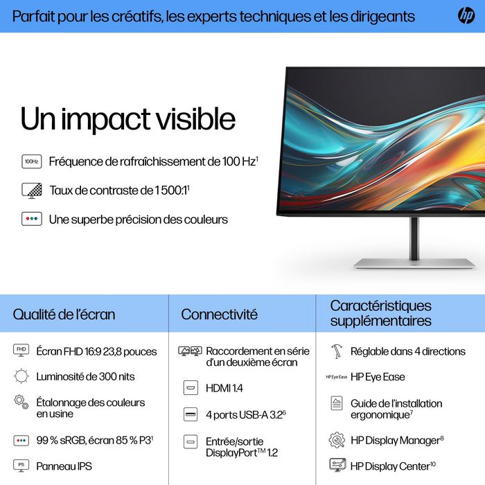 HP Écran FHD 23,8 pouces HP Série 7 Pro - 724pf Argent/Noir HP Écran FHD 23,8 pouces HP Série 7 Pro - 724pf Argent/Noir
