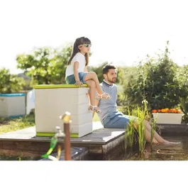 Plastiken Coffre de rangement cadenassable 190 L avec roulettes, pour extérieur, résistant, couleur vert pistache