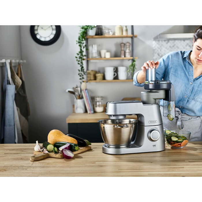 Kenwood AT340 Râpe-éminceur avec 7 disques en acier inoxydable et double cheminée