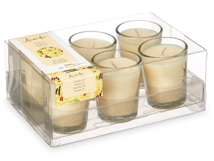 Acorde Lot de 6 bougies en verre vanille 16x6x11 cm en paraffine et verre (Set de 12)