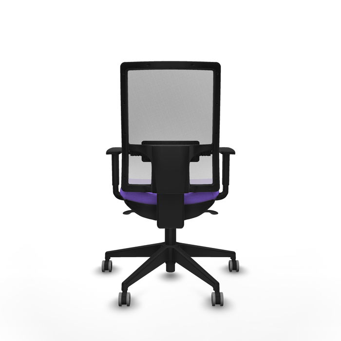 Chaise Horna Synchro 5 positions tissu Violet Maille Blanc Base pyramidale noire Accoudoir 1D Sans appui-tête Roulettes 65mm pour moquette Chaise Horna Synchro 5 positions tissu Violet Maille Blanc Base pyramidale noire Accoudoir 1D Sans appui-tête Roulettes 65mm pour moquette