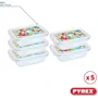 Pyrex - Lot de 5 boîtes repas en verre rectangulaires, couvercle hermétique, design abstrait, 0.80 L, résistantes au choc thermique (-40°C à +350°C)