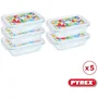 Pyrex - Lot de 5 boîtes repas en verre rectangulaires, couvercle hermétique, design abstrait, 0.80 L, résistantes au choc thermique (-40°C à +350°C)