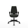 Chaise Elche Asynchrone Tissu Noir Base pyramidale noire Accoudoirs fixes Sans appui-tête Roulettes 65mm pour moquette