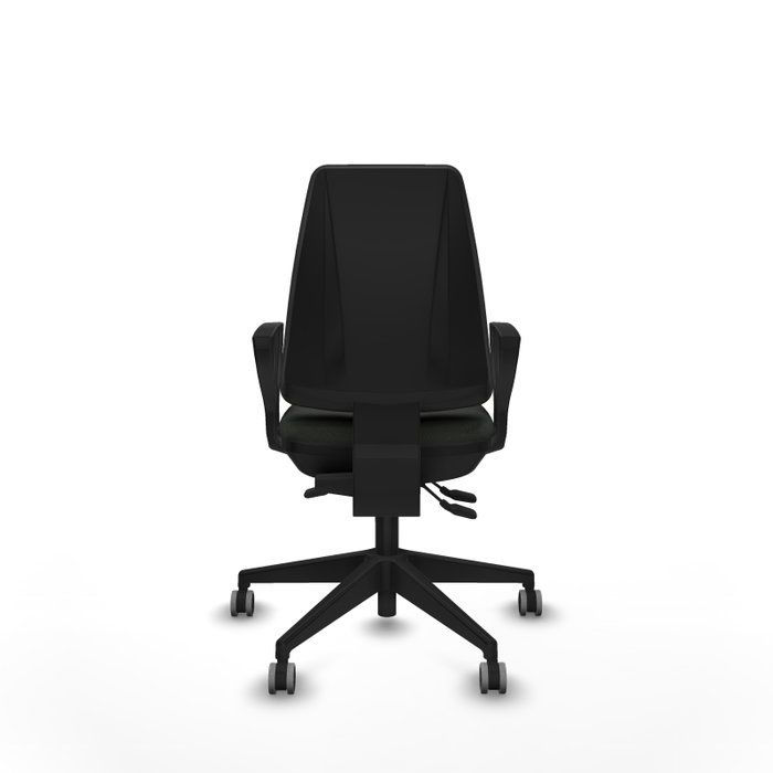 Chaise Elche Asynchrone Tissu Noir Base pyramidale noire Accoudoirs fixes Sans appui-tête Roulettes 65mm pour moquette Chaise Elche Asynchrone Tissu Noir Base pyramidale noire Accoudoirs fixes Sans appui-tête Roulettes 65mm pour moquette