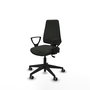 Chaise Elche Asynchrone Tissu Noir Base pyramidale noire Accoudoirs fixes Sans appui-tête Roulettes 65mm pour moquette