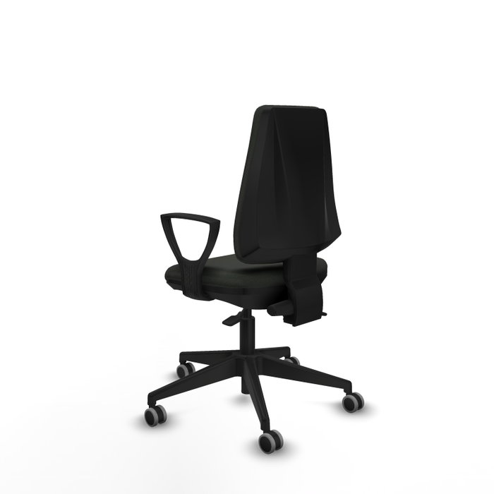 Chaise Elche Asynchrone Tissu Noir Base pyramidale noire Accoudoirs fixes Sans appui-tête Roulettes 65mm pour moquette Chaise Elche Asynchrone Tissu Noir Base pyramidale noire Accoudoirs fixes Sans appui-tête Roulettes 65mm pour moquette
