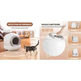 Nice Kitty - Litière autonettoyante pour chats 65 L, connectée Bluetooth via app, démontable et lavable, dimensions 57 x 50 x 53 cm