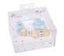 Muñecas Arias - Set de tétine bleu et blanc avec chaîne de perles en bois et pince blanche - À partir de 3 ans