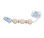 Muñecas Arias - Set de tétine bleu et blanc avec chaîne de perles en bois et pince blanche - À partir de 3 ans