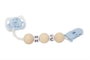 Muñecas Arias - Set de tétine bleu et blanc avec chaîne de perles en bois et pince blanche - À partir de 3 ans