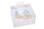 Muñecas Arias - Set de tétine bleu et blanc avec chaîne de perles en bois et pince blanche - À partir de 3 ans